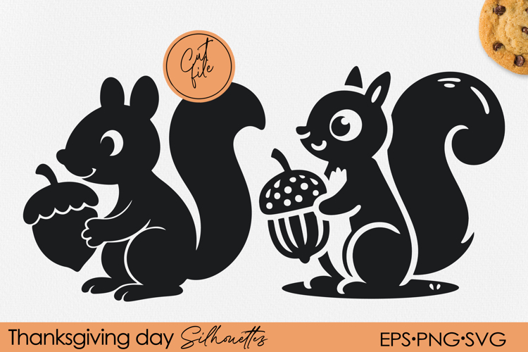 Cute Squirrel Thanksgiving Silhouette | Cartoon PNG EPS SVG