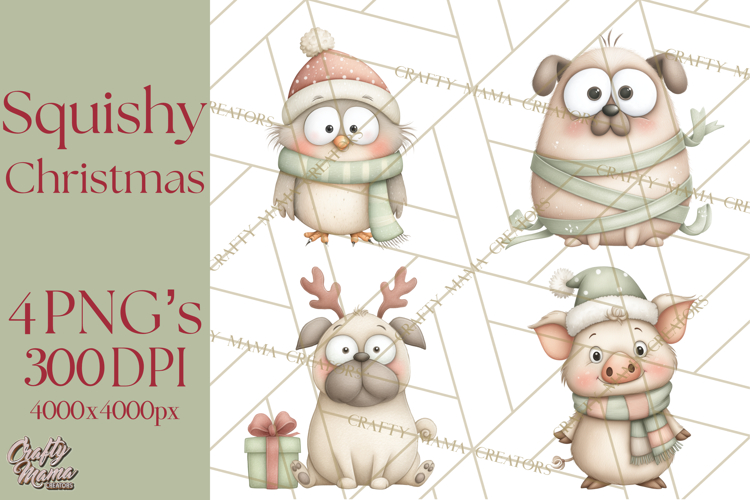 Chubby Christmas Critters PNG Cute Holiday Animal Clipart