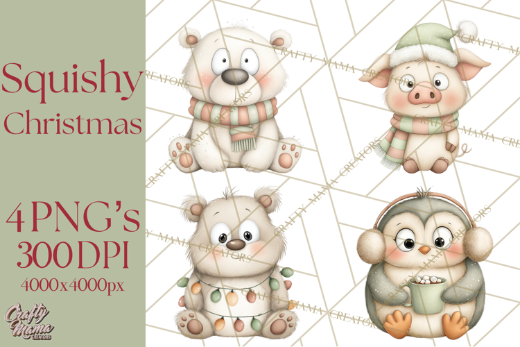 Chubby Christmas Critters PNG Cute Holiday Animal Clipart