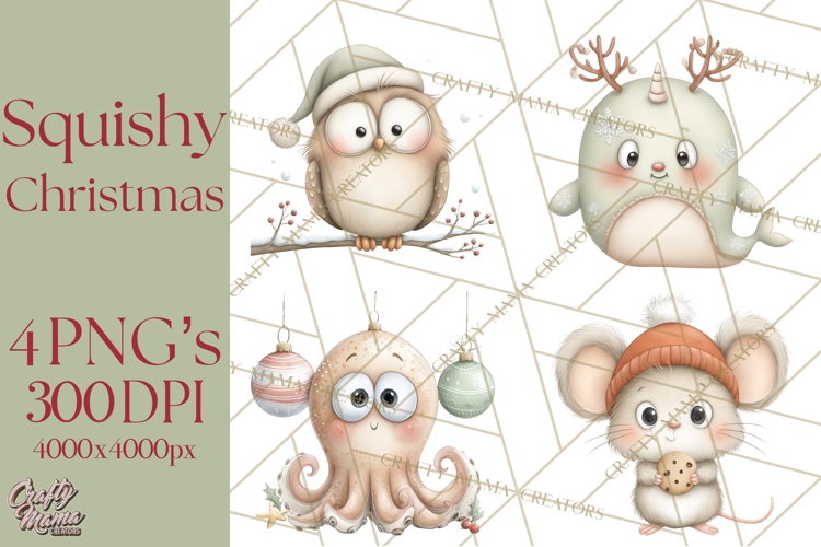 Chubby Christmas Critters PNG Cute Holiday Animal Clipart