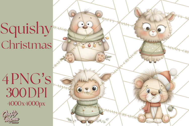 Chubby Christmas Critters PNG Cute Holiday Animal Clipart