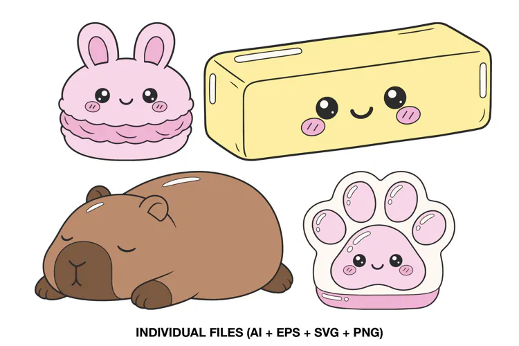 Squishy Clipart with Cute Kawaii Animal Characters