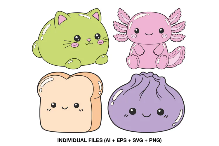 Squishy Clipart with Kawaii Animals and Cute Food Characters