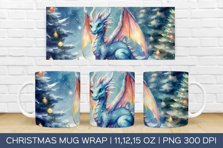 Christmas Dragon Mug Wrap | Christmas Sublimation Design