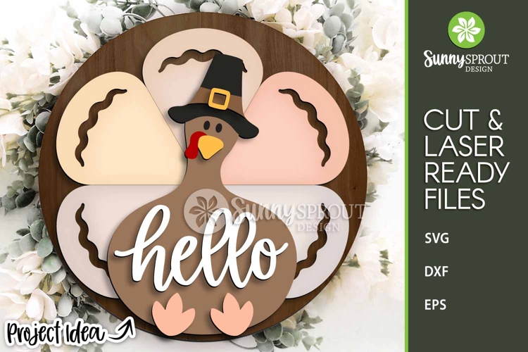 Hello Thanksgiving Turkey Sign - Fall SVG Laser Cut Files