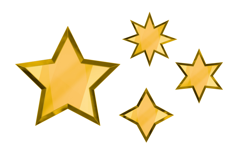 4 Golden Stars - Shiny and Reflective