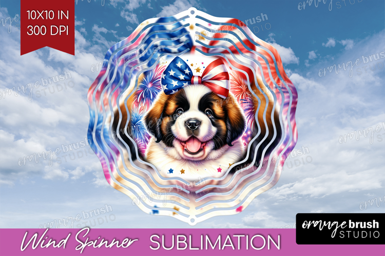 St Bernard Dog Wind Spinner Sublimation PNG Patriotic Dog