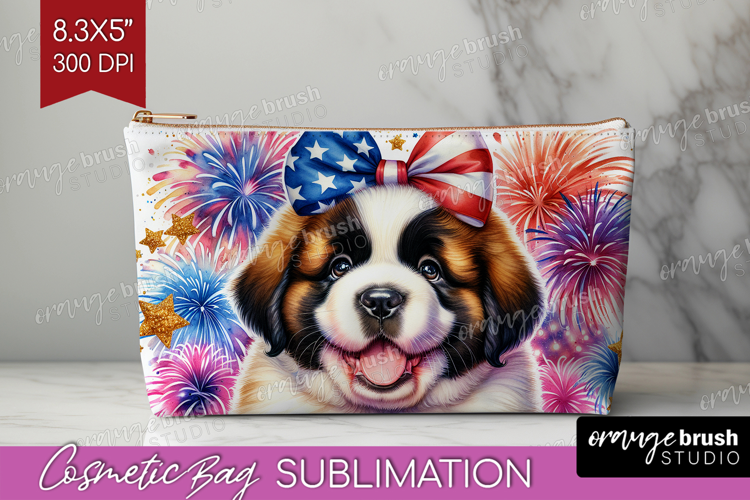 St Bernard Dog Cosmetic Bag Patriotic Dog Makeup Bag PNG