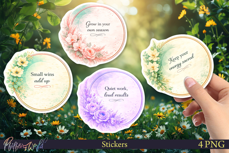 Motivational Floral Stickers | Watercolor Quote PNG