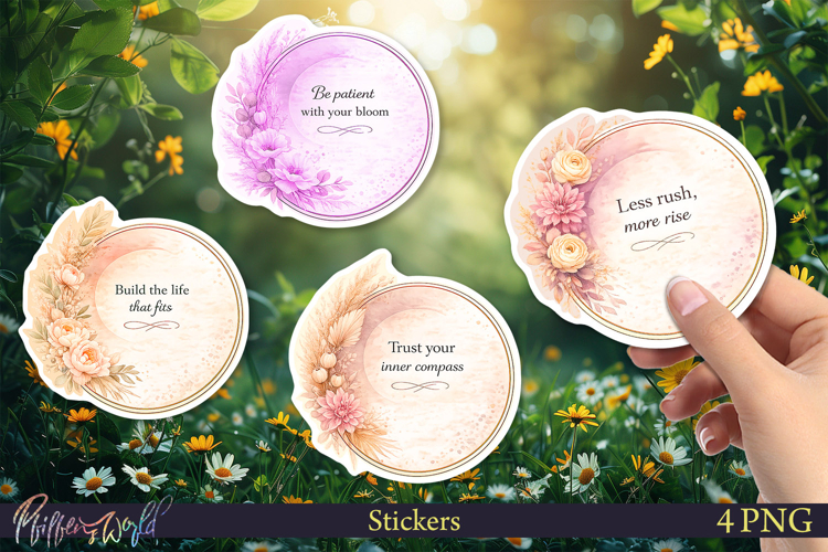 Soft Botanical Affirmation Stickers | Printable PNG