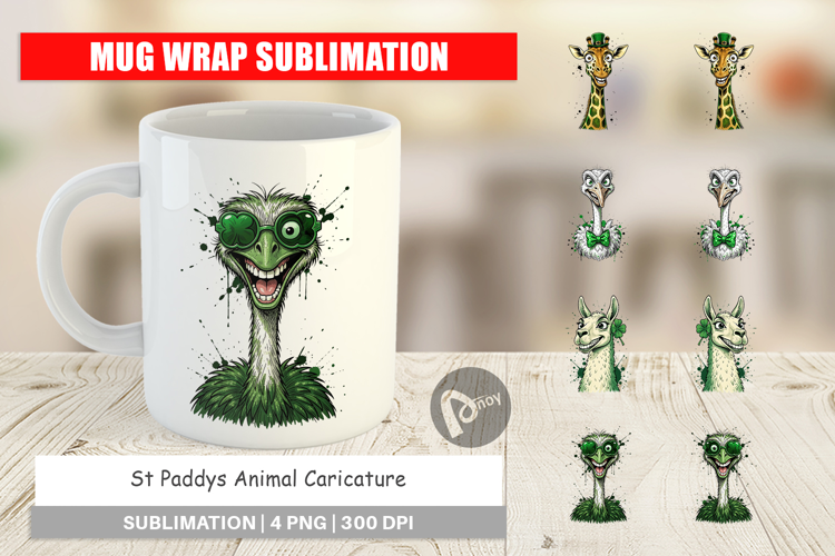 St Paddys Animal Caricature Mug Wrap