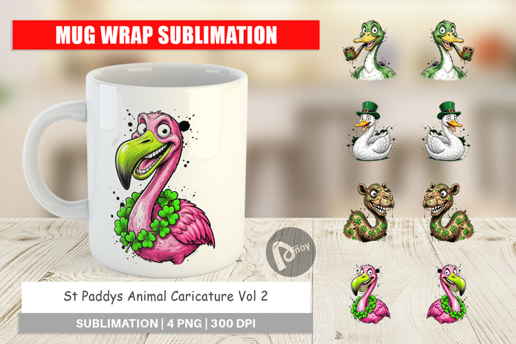 St Paddys Animal Caricature Mug Wrap