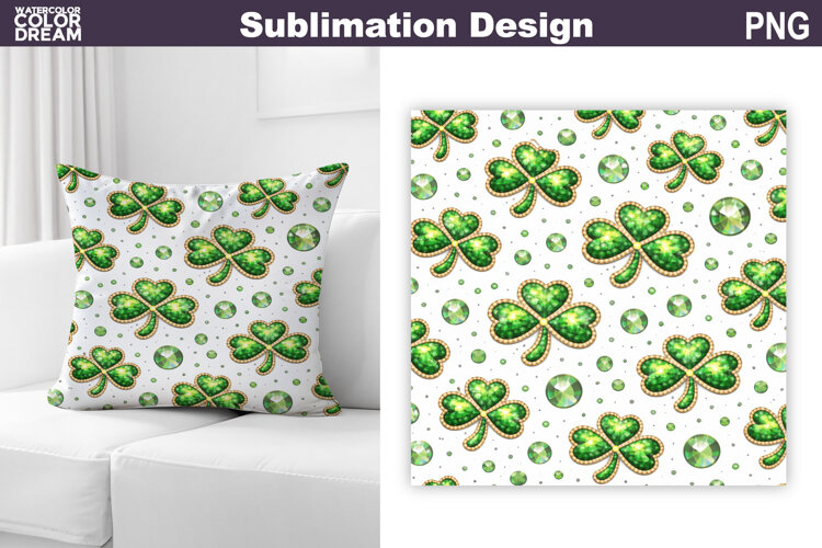 St. Patric's Day Pillow Design | Clover Print Sublimation example image 1