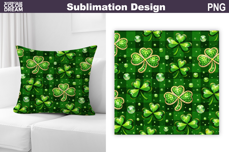 St. Patric's Day Pillow Design | Clover Print Sublimation