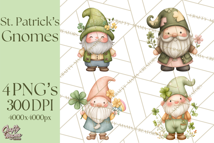 St Patricks Gnomes PNG, Cute Irish Gnome Clipart, Shamrock