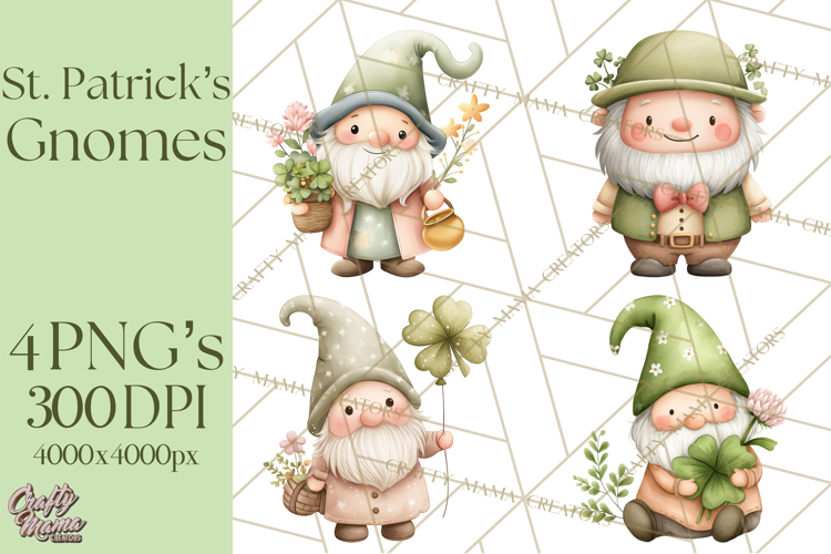 St Patricks Gnomes PNG, Cute Irish Gnome Clipart, Shamrock