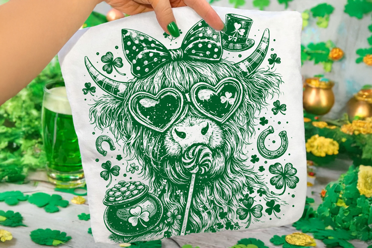 Highland Cow St Patricks Day PNG, Lucky Day PNG, Shamrock