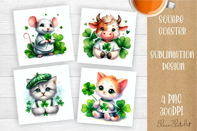 Watercolor Sv Patricks Day Animals Coasters Sublimation png