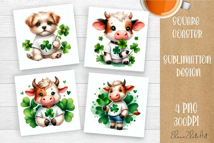 Watercolor Sv Patricks Day Animals Coasters Sublimation png