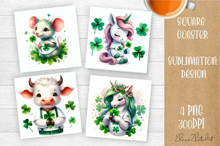 Watercolor Sv Patricks Day Animals Coasters Sublimation png