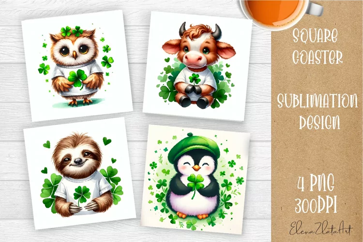 Watercolor Sv Patricks Day Animals Coasters Sublimation png