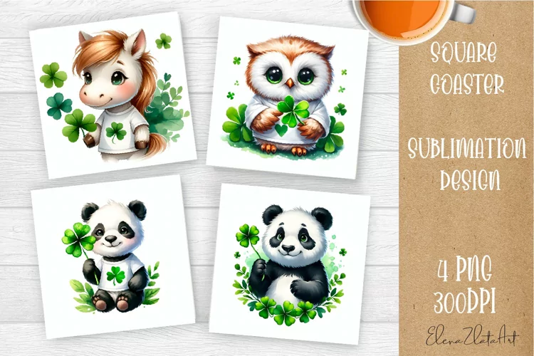 Watercolor Sv Patricks Day Animals Coasters Sublimation png