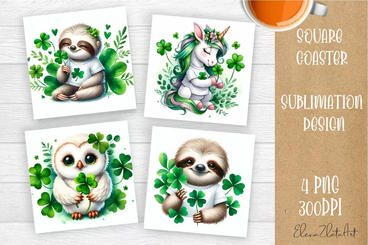 Watercolor Sv Patricks Day Animals Coasters Sublimation png