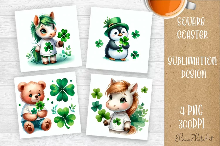 Watercolor Sv Patricks Day Animals Coasters Sublimation png