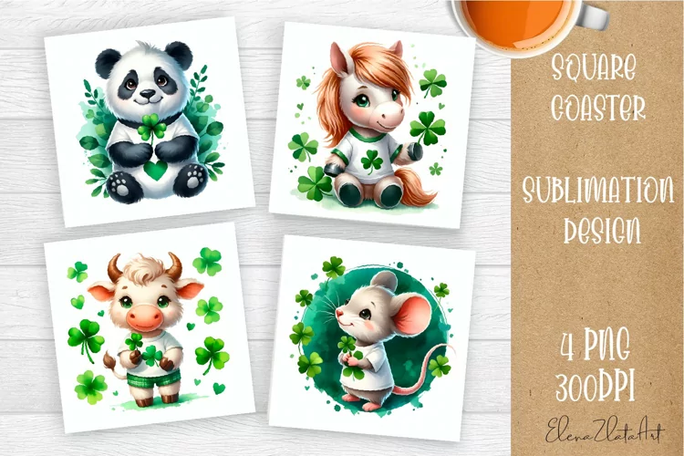 Watercolor Sv Patricks Day Animals Coasters Sublimation png
