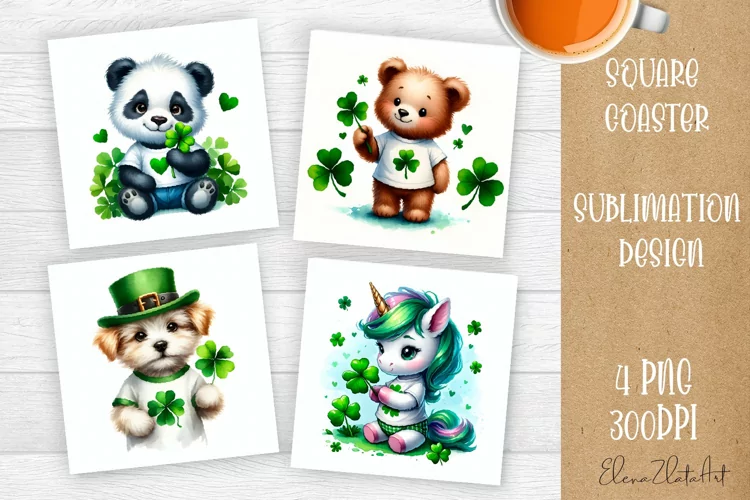 Watercolor Sv Patricks Day Animals Coasters Sublimation png