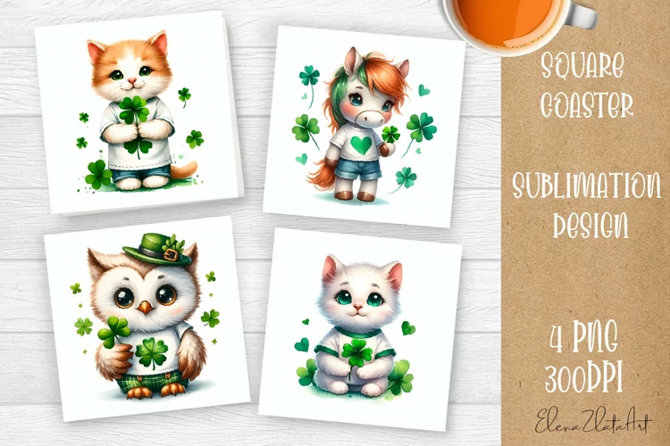 Watercolor Sv Patricks Day Animals Coasters Sublimation png