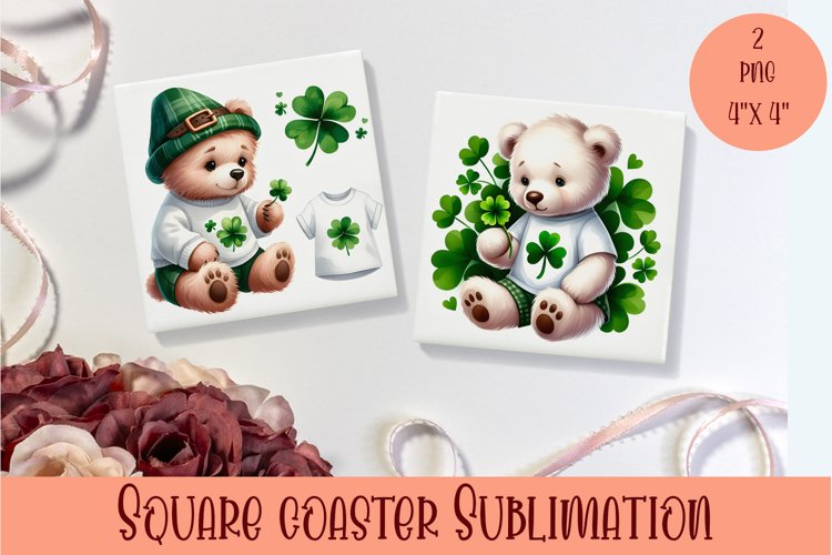 Watercolor Sv Patricks Day Animals Coasters Sublimation png example image 1