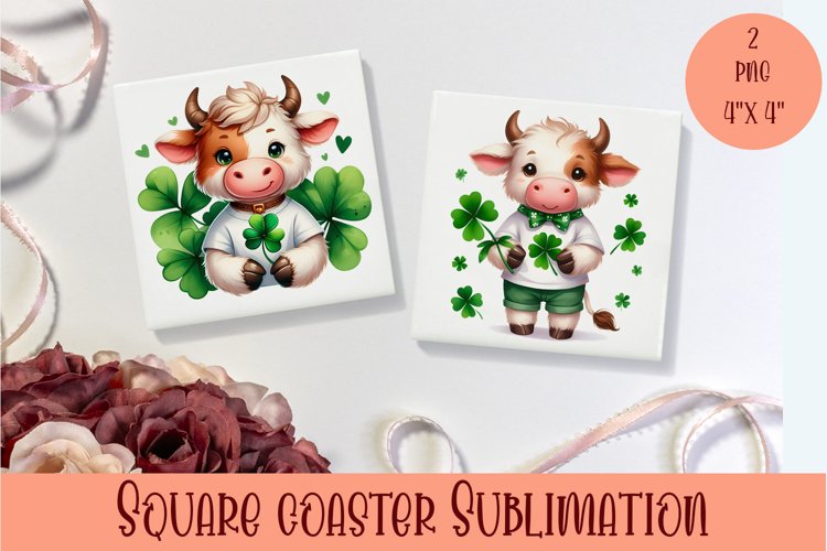 Watercolor Sv Patricks Day Animals Coasters Sublimation png example image 1