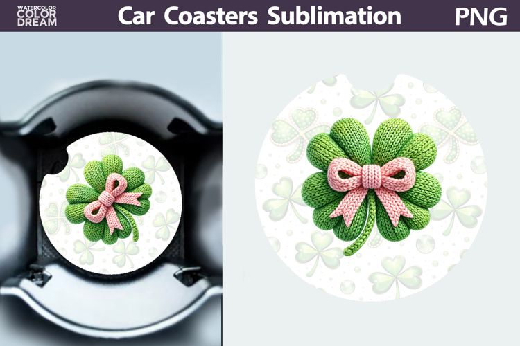 Knitted Shamrock Car Coaster PNG | Lucky Clover Sublimation