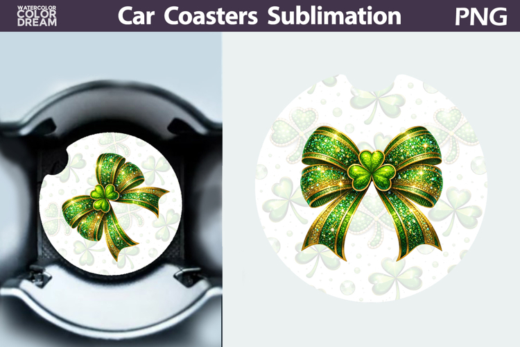 Shamrock Bow Car Coaster PNG | St Patrick Sublimation
