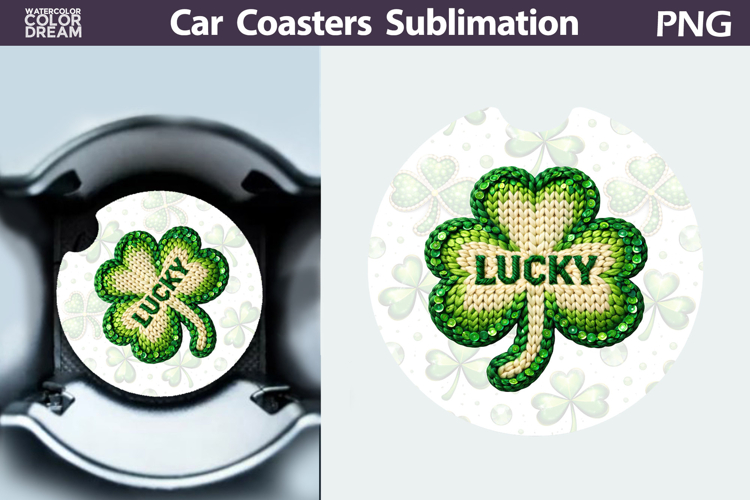Knitted Shamrock Car Coaster PNG | Lucky Clover Sublimation