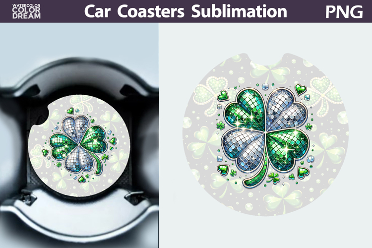 Disco Shamrock Car Coaster PNG | St. Patricks Round Coaster