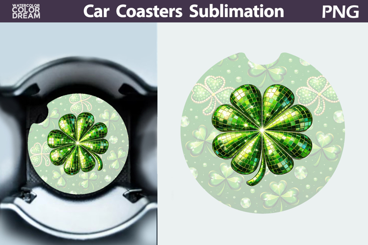 Disco Shamrock Car Coaster PNG | St. Patricks Round Coaster