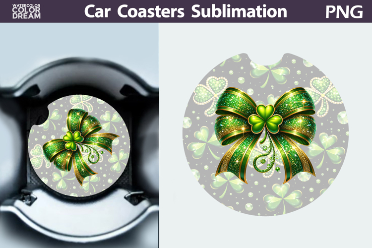 Shamrock Bow Car Coaster PNG | St Patrick Sublimation