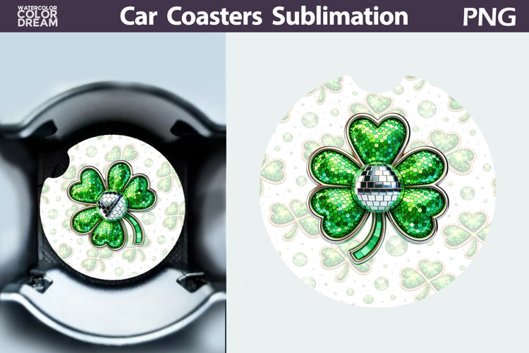 Disco Shamrock Car Coaster PNG | St. Patricks Round Coaster