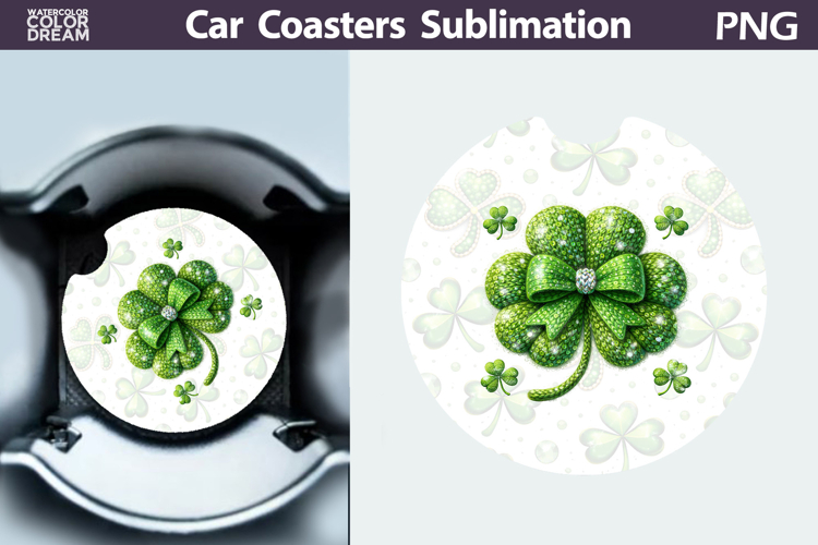 Knitted Shamrock Car Coaster PNG | Lucky Clover Sublimation