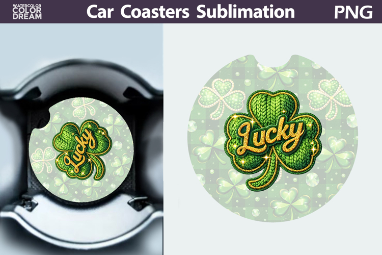 Lucky Knitted Shamrock Car Coaster PNG | Irish Sublimation