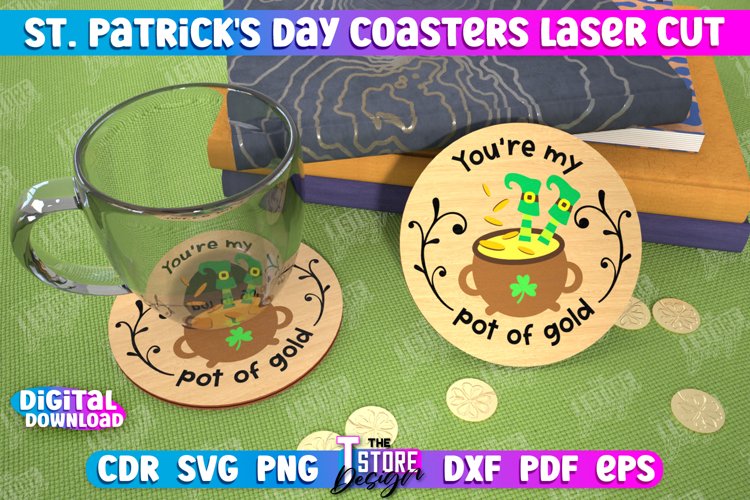 St. Patricks Day Coaster Laser Cut, Lucky Charm Cup Coaster