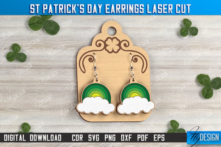 St Patricks Day Earrings Laser Cut Design, Rainbow Earrings