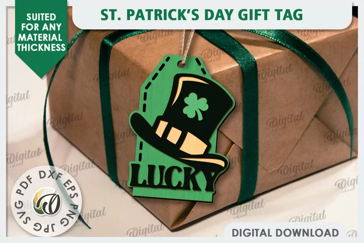St. Patrick’s Day Gift Tag Laser Cut. Lucky Charm SVG
