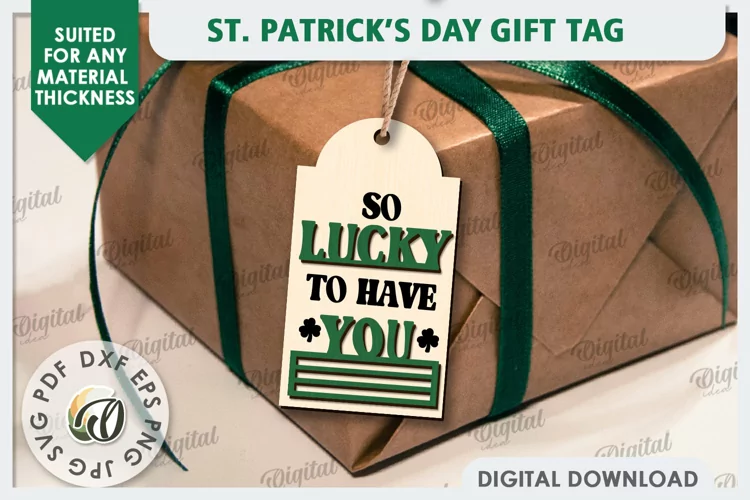 St. Patrick’s Day Gift Tag Laser Cut. Lucky Charm SVG