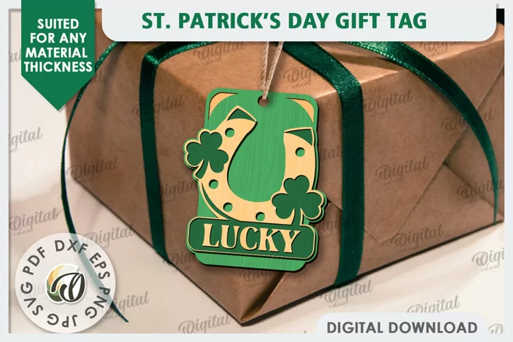 St. Patrick’s Day Gift Tag Laser Cut. Lucky Charm SVG