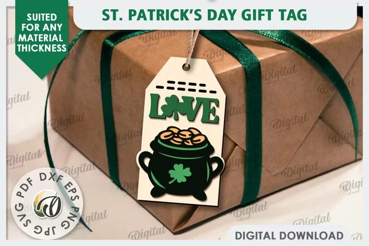 St. Patrick’s Day Gift Tag Laser Cut. Lucky Charm SVG