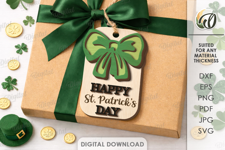 St. Patrick’s Day Gift Tag Laser Cut. Gift Label SVG
