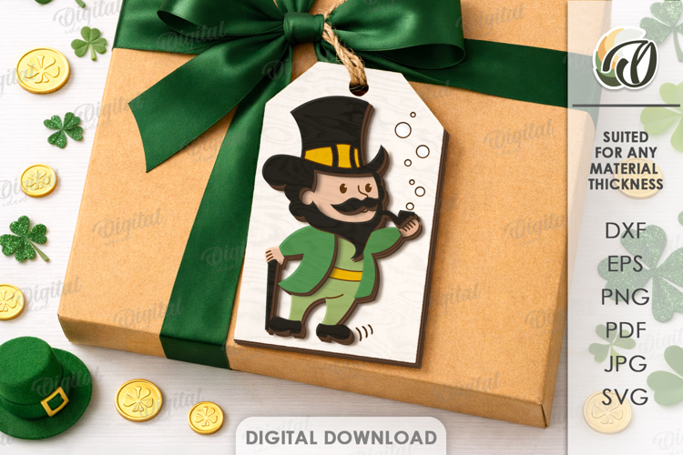St. Patrick’s Day Gift Tag Laser Cut. Gift Label SVG